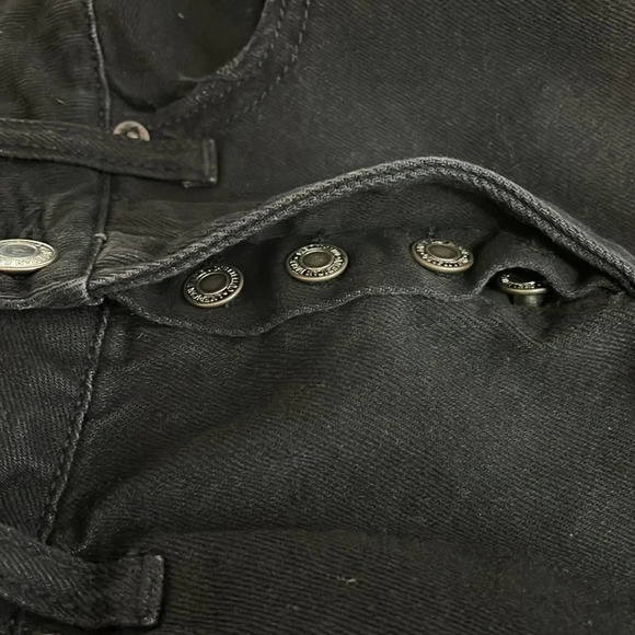 American Eagle Button Fly Distressed Black Denim Mini Skirt - Size 4 - Picture 5 of 8